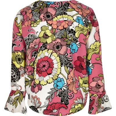 Girls red floral print cover-up
